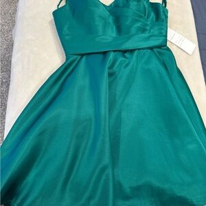 Elegant Green Satin Dress for girls 12/14